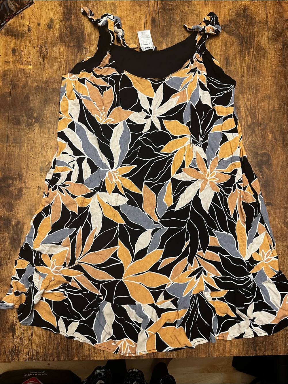 Tribal Floral A-Line Skirt - Black, Peach, Gray, Cream